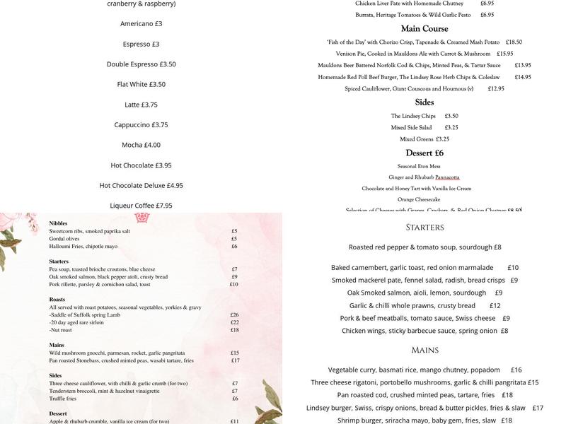 The Lindsey Rose Menu