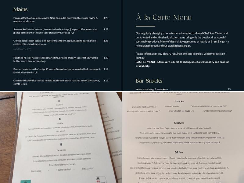 Peacock Inn Chelsworth Menu