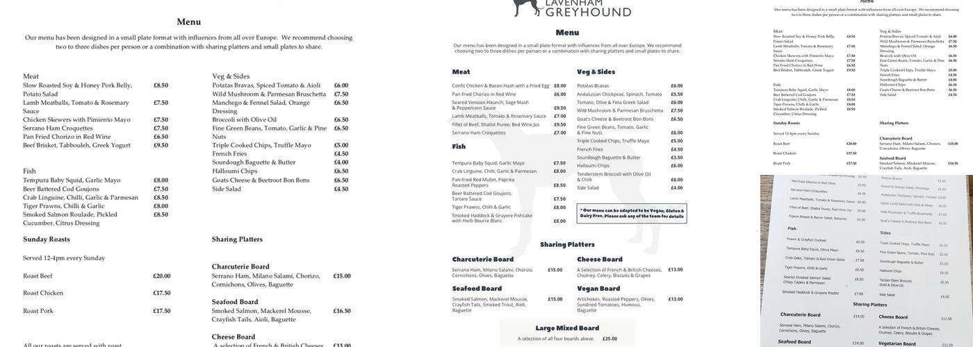 Lavenham Greyhound Menu