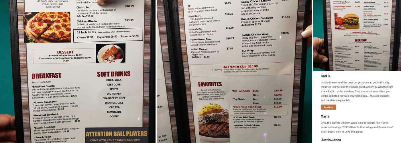 The Frontier Club Menu