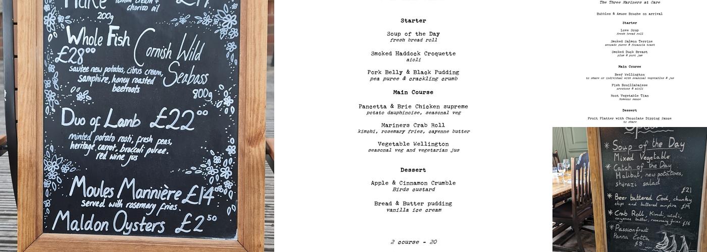 Three Mariners Menu