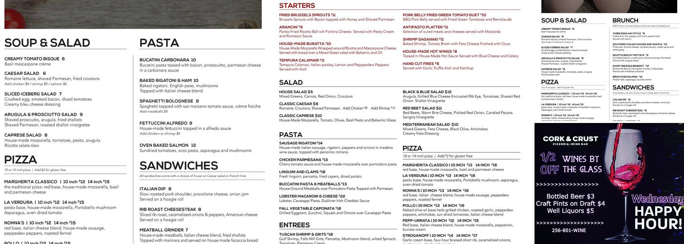 Cork & Crust Pizzeria + Wine Bar Menu