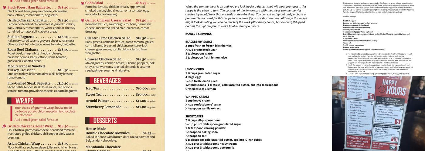 Rocket City Tavern Menu