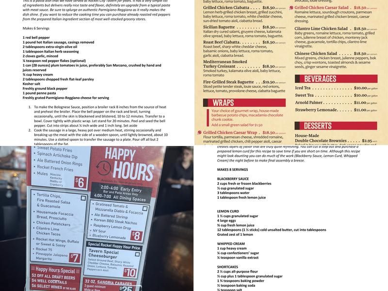 Rocket City Tavern Menu