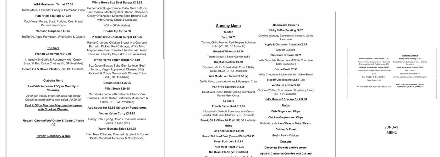 The White Horse Menu