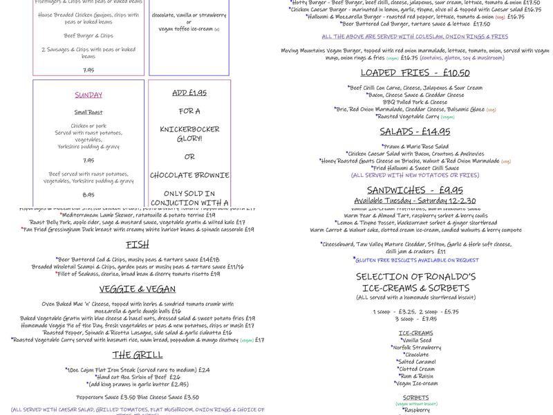 Kings Arms Menu