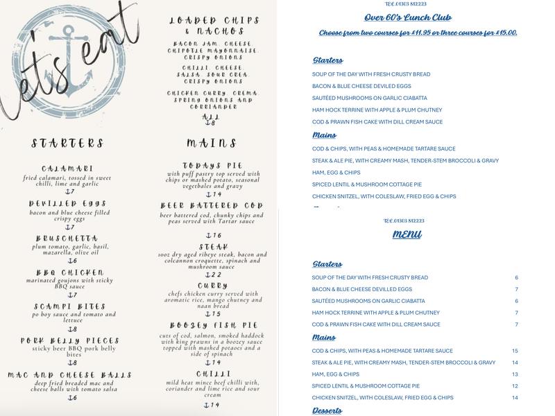 The Blue Anchor Menu