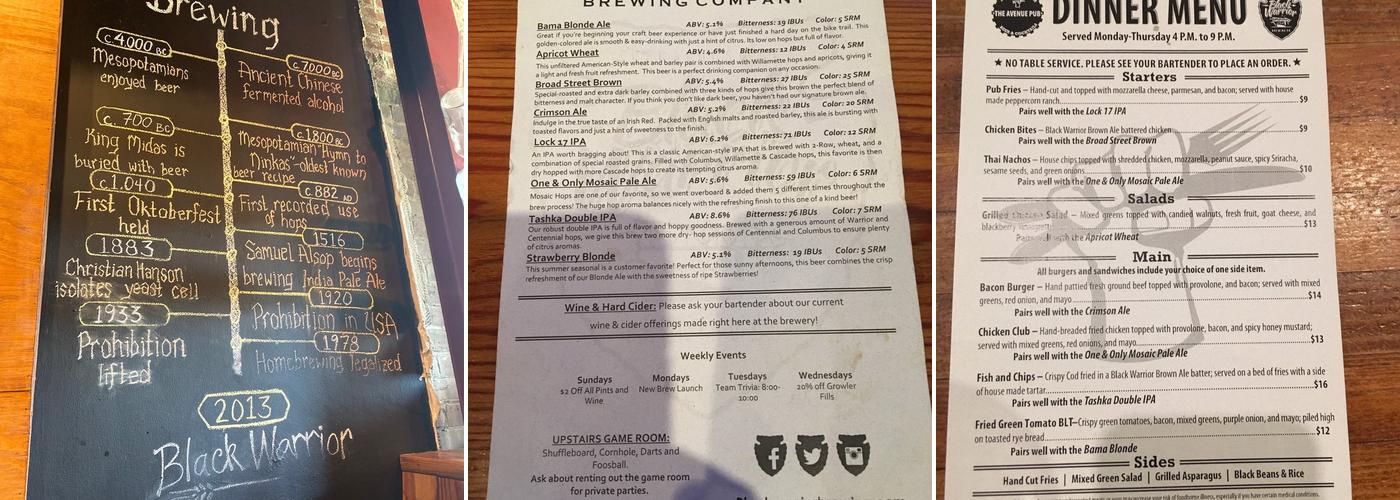 Black Warrior Brewing Company Menu