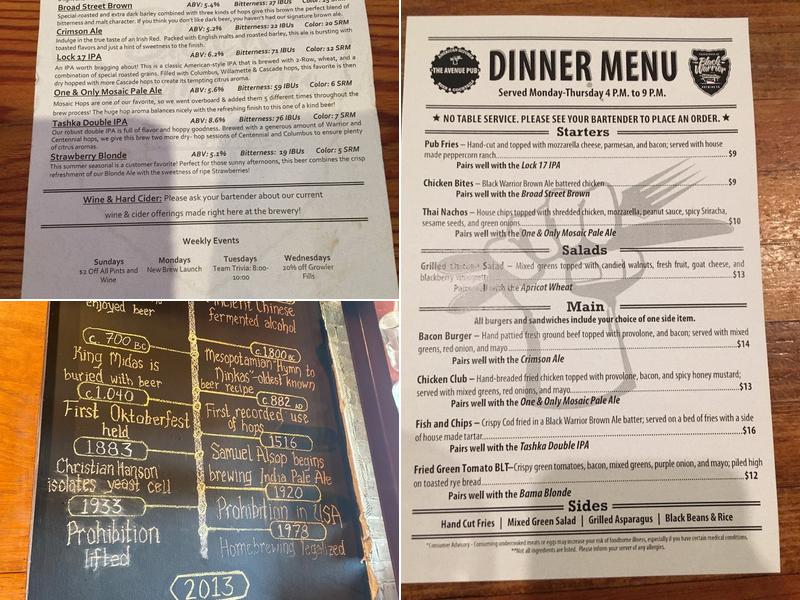 Black Warrior Brewing Company Menu