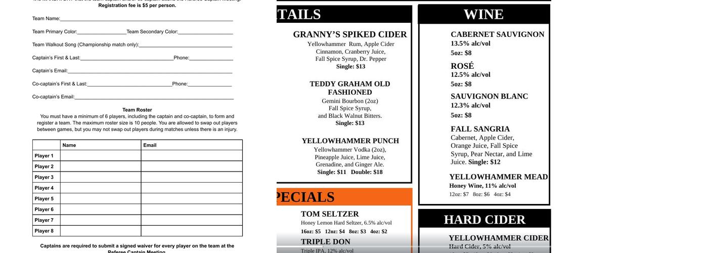 The Lost Highway Lounge Menu