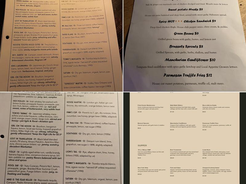 The Haberdasher Menu
