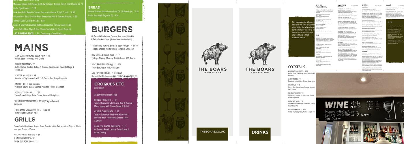 The Boars Menu