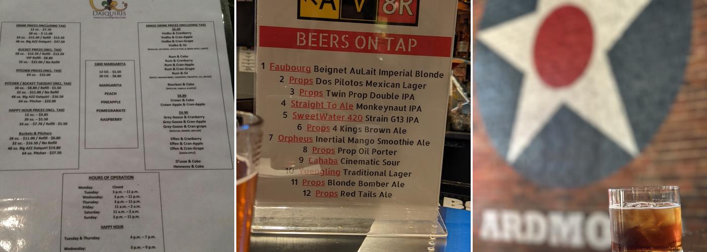 Aviator Bar Menu