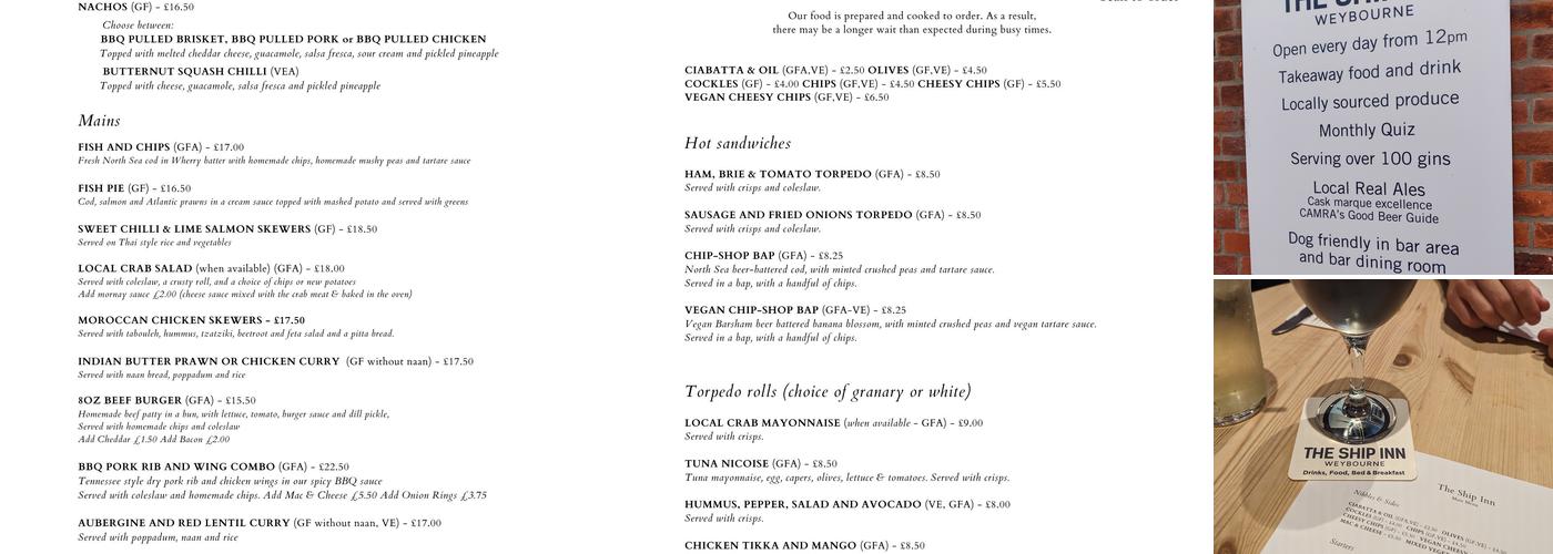 The Ship Inn Menu