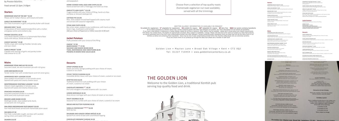 Golden Lion Menu