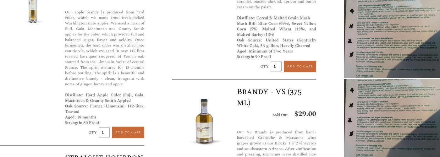 Flying Leap Vineyards Prescott Tasting Room & Art Gallery Menu