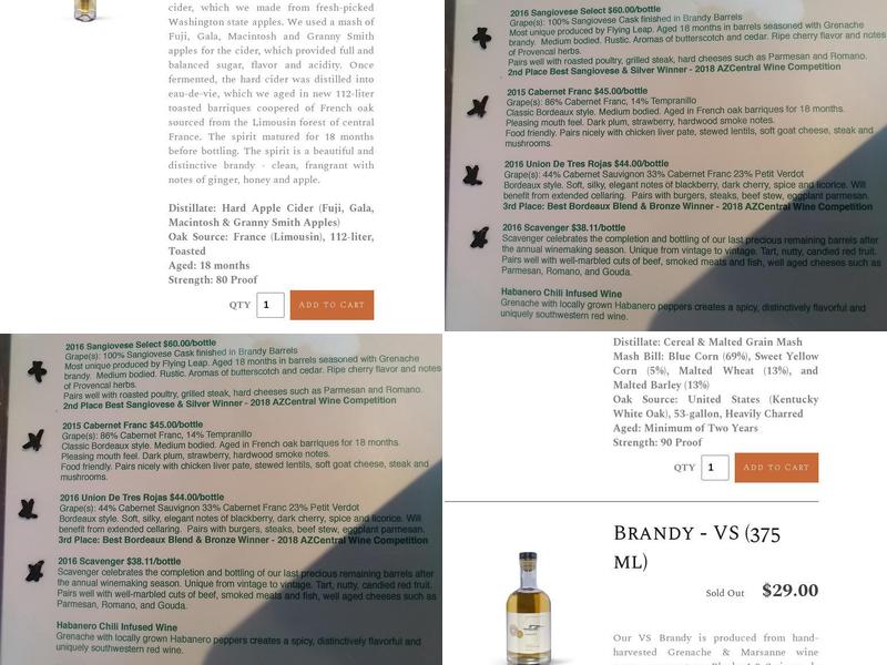 Flying Leap Vineyards Prescott Tasting Room & Art Gallery Menu