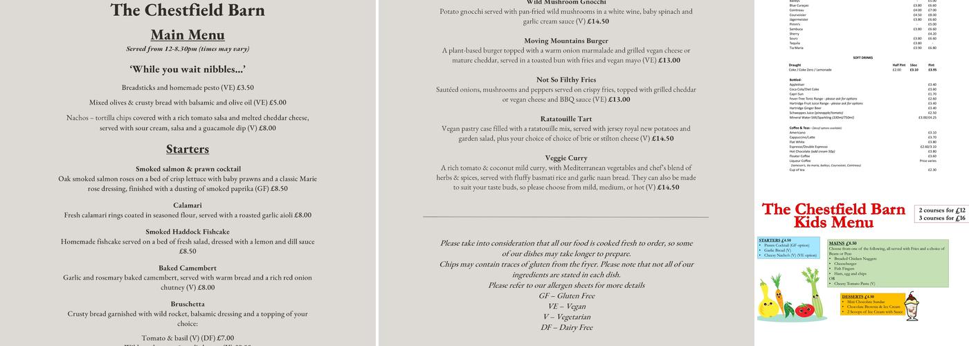 Chestfield Barn Menu
