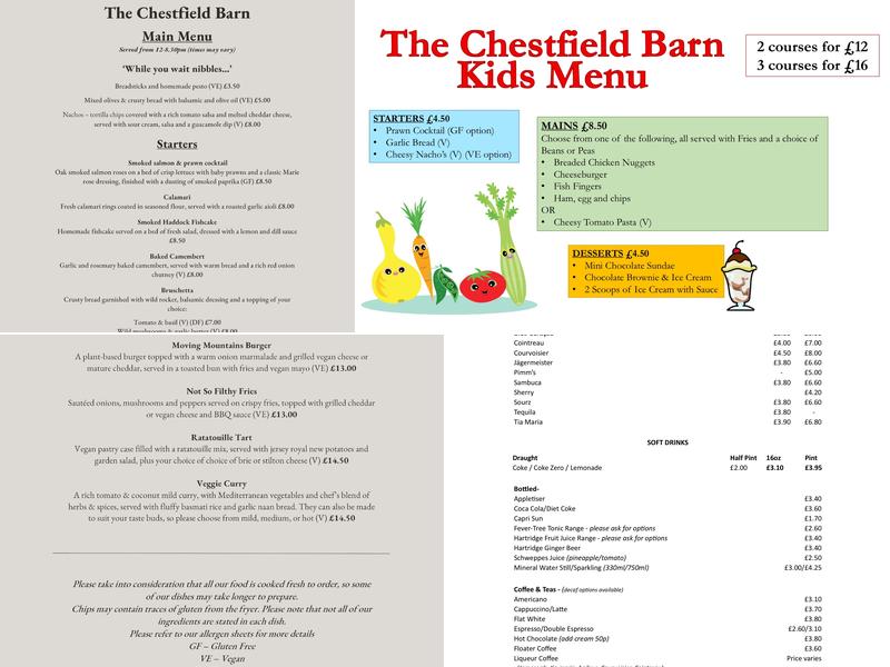 Chestfield Barn Menu