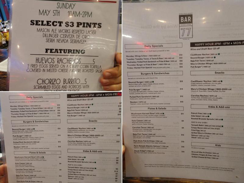 Bar 77 Menu