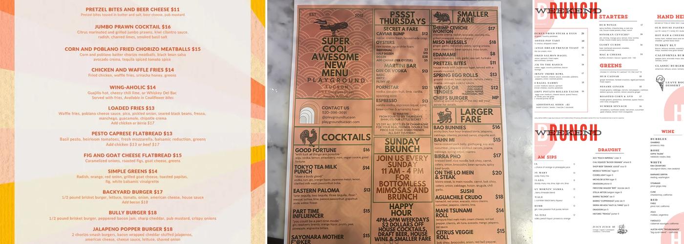 Playground Bar and Lounge Menu