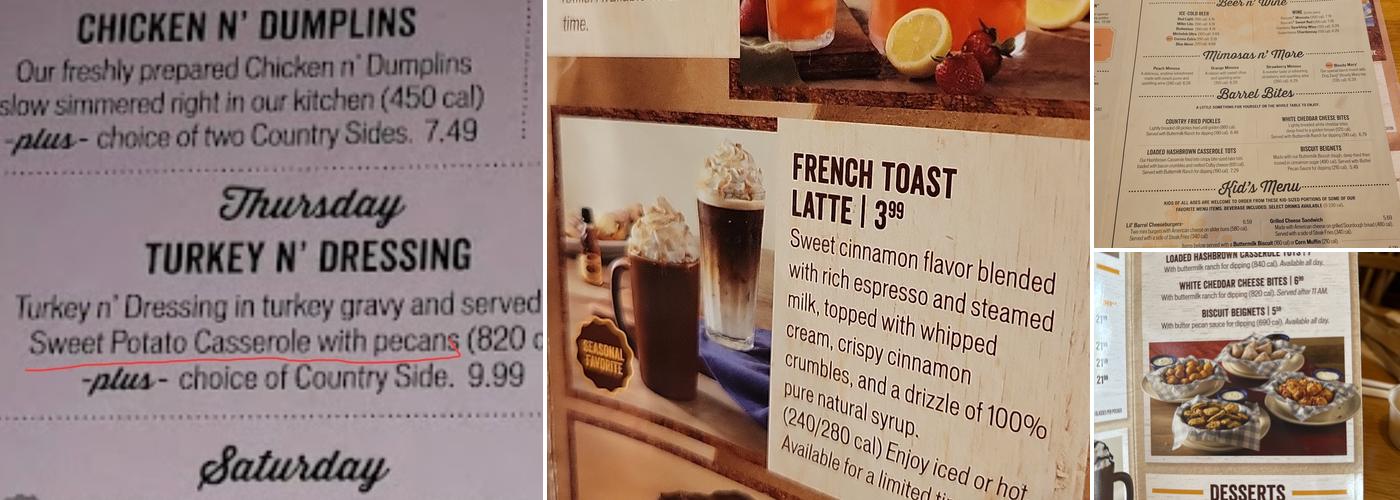 Cracker Barrel Old Country Store Menu