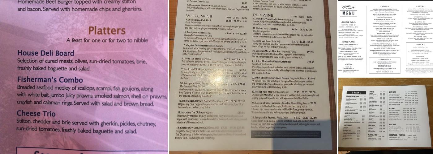 Quayside bar & kitchen Menu