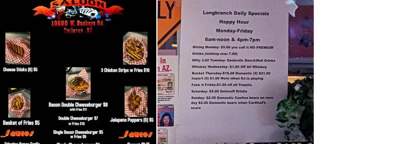 Longbranch Saloon Menu