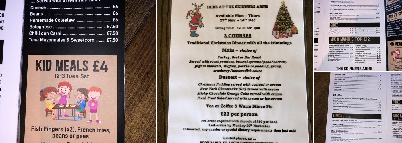 Skinners Arms Menu