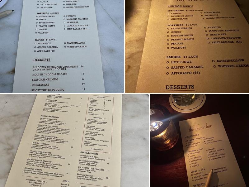 Tower Bar Menu