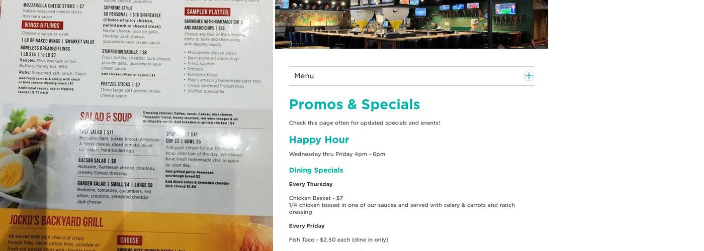 Max's Sports Bar Menu