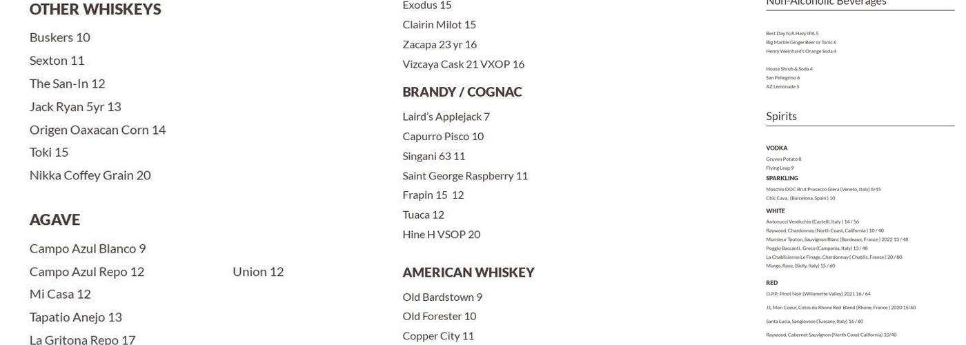 Shift Kitchen & Bar Menu