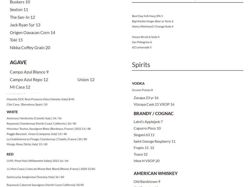 Shift Kitchen & Bar Menu