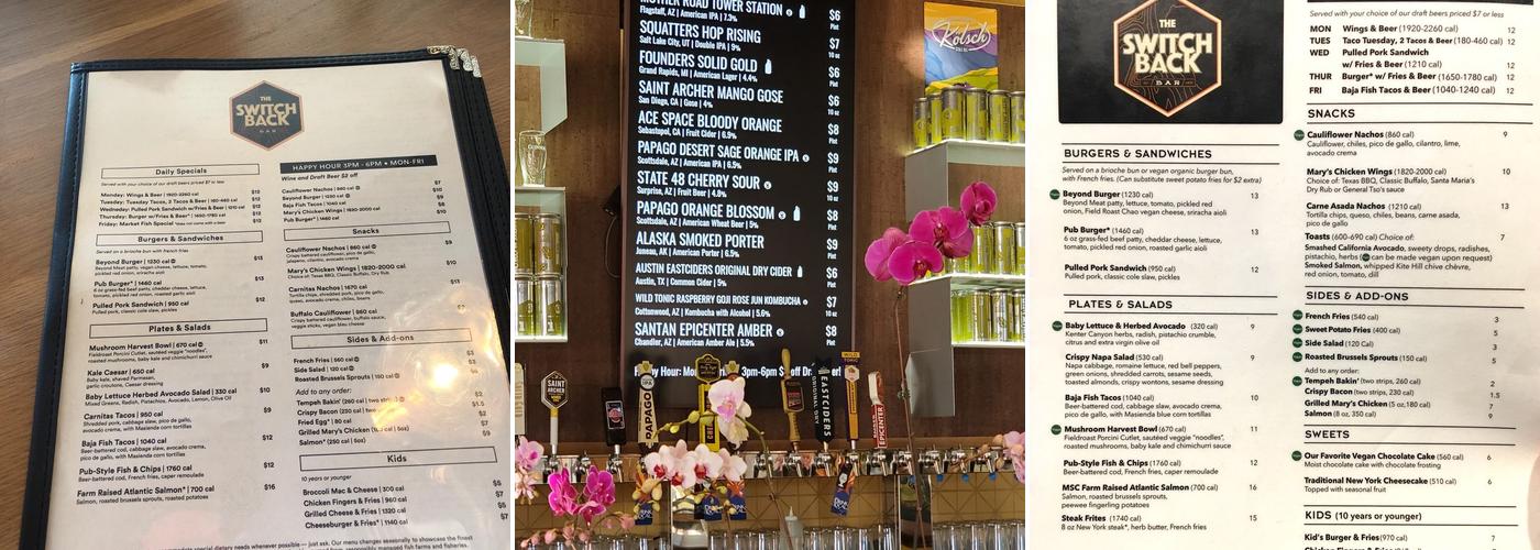 The Switchback Bar Menu