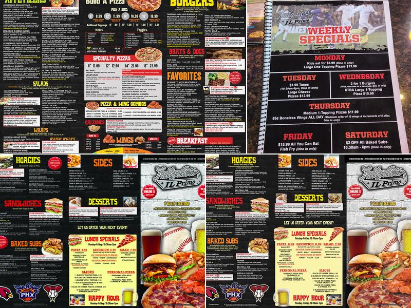 Tailgaters & IL Primo Peoria Menu