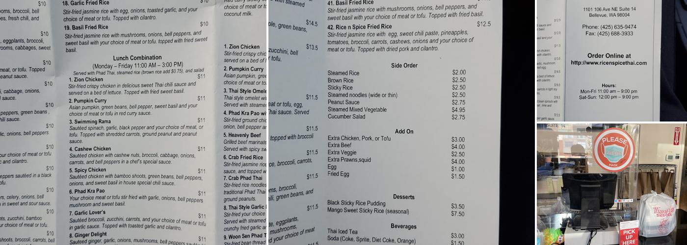 Rice N Spice Thai Cuisine Menu