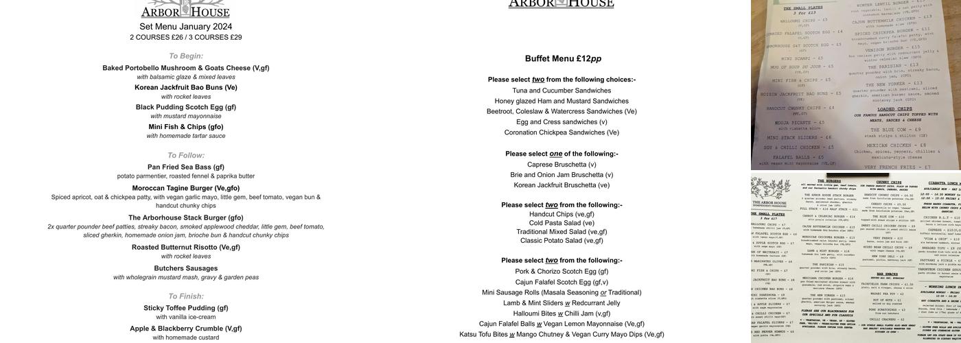 The Arbor House Menu