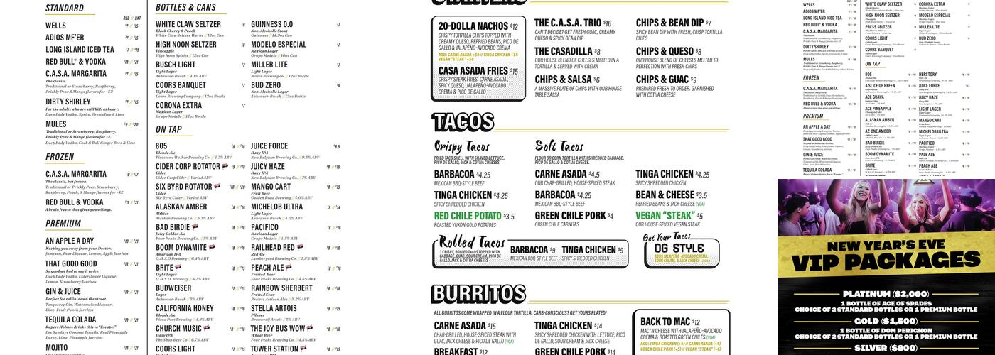 CASA Tempe Menu