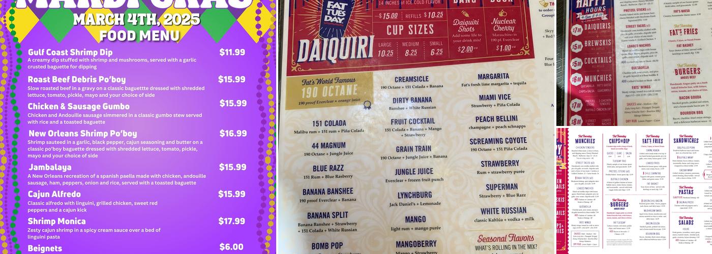 Fat Tuesday Menu