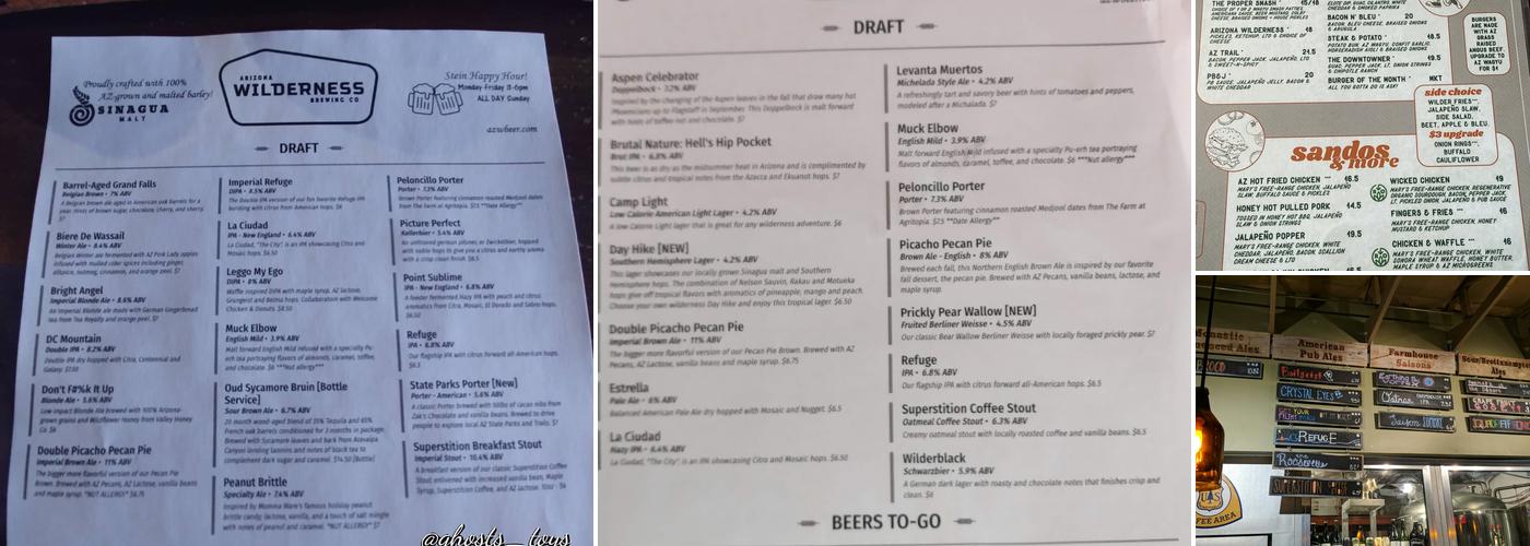 Arizona Wilderness Gilbert Brewpub Menu