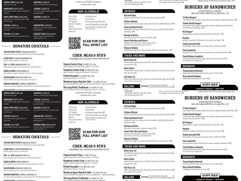 12 West Brewing Co. Menu