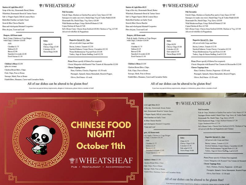 The Wheatsheaf West Beckham Menu