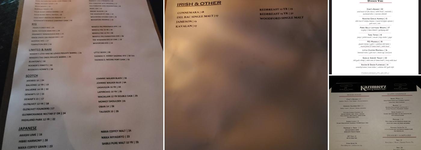 Kazimierz Wine & Whiskey Bar Menu
