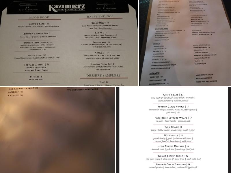 Kazimierz Wine & Whiskey Bar Menu