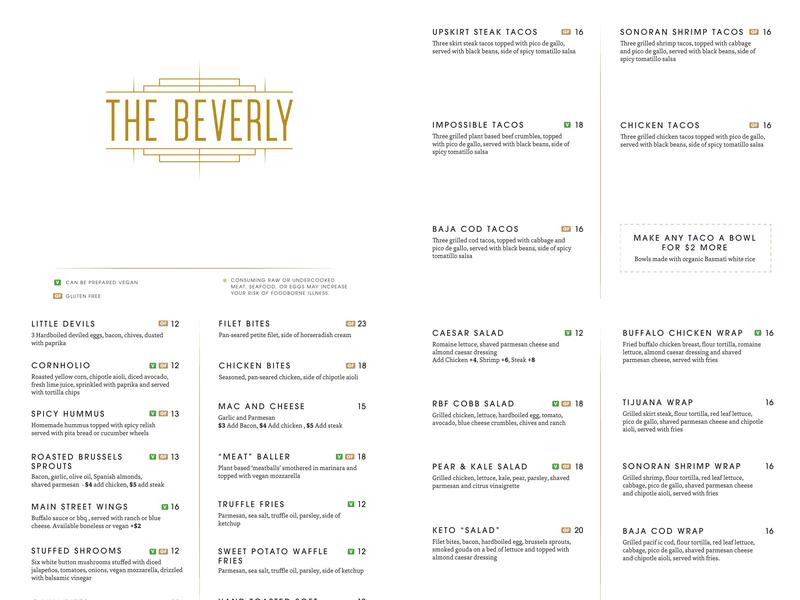 The Beverly on Main Menu
