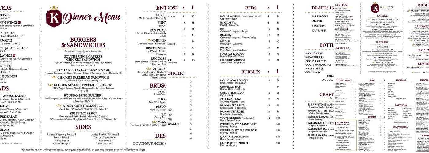 Kelly's at Southbridge Menu