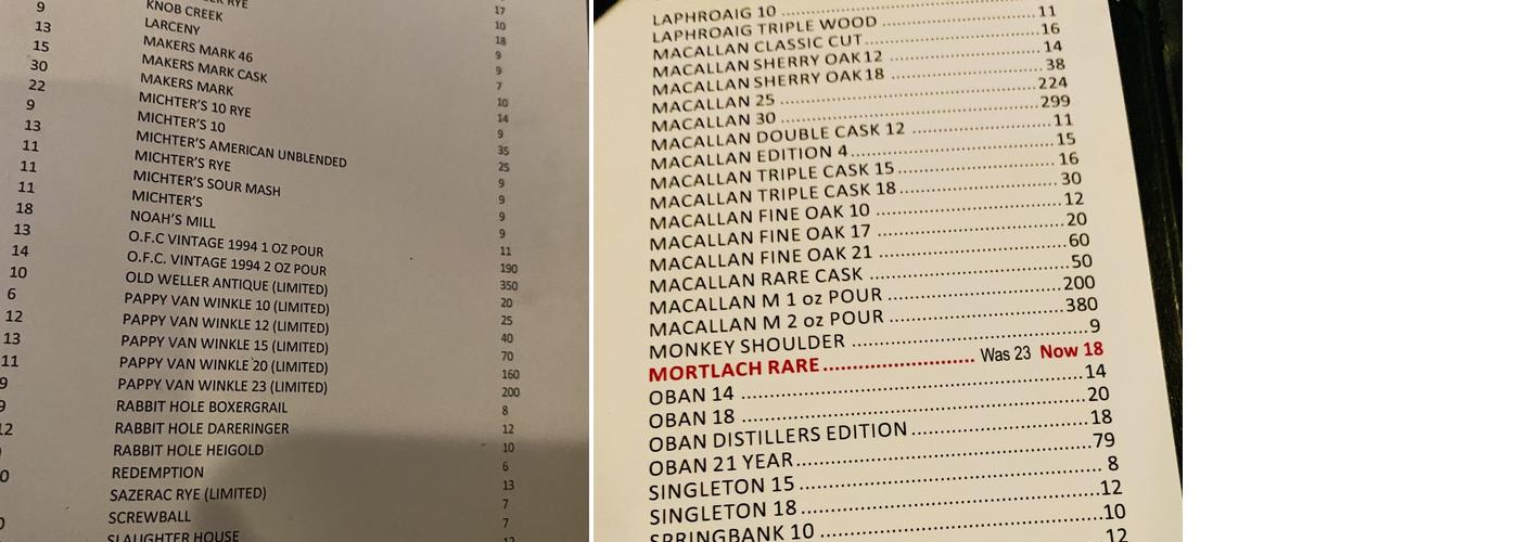 Fox Cigar Menu