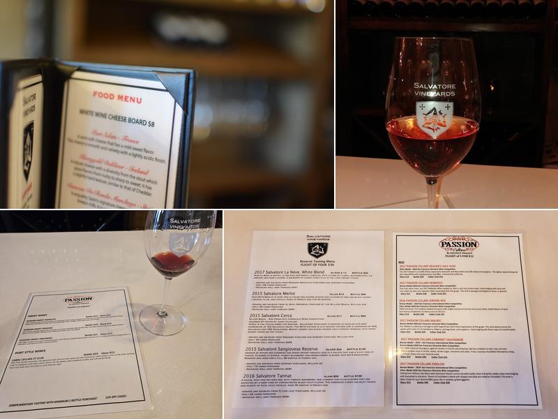 Salvatore Vineyards Tasting Room Menu