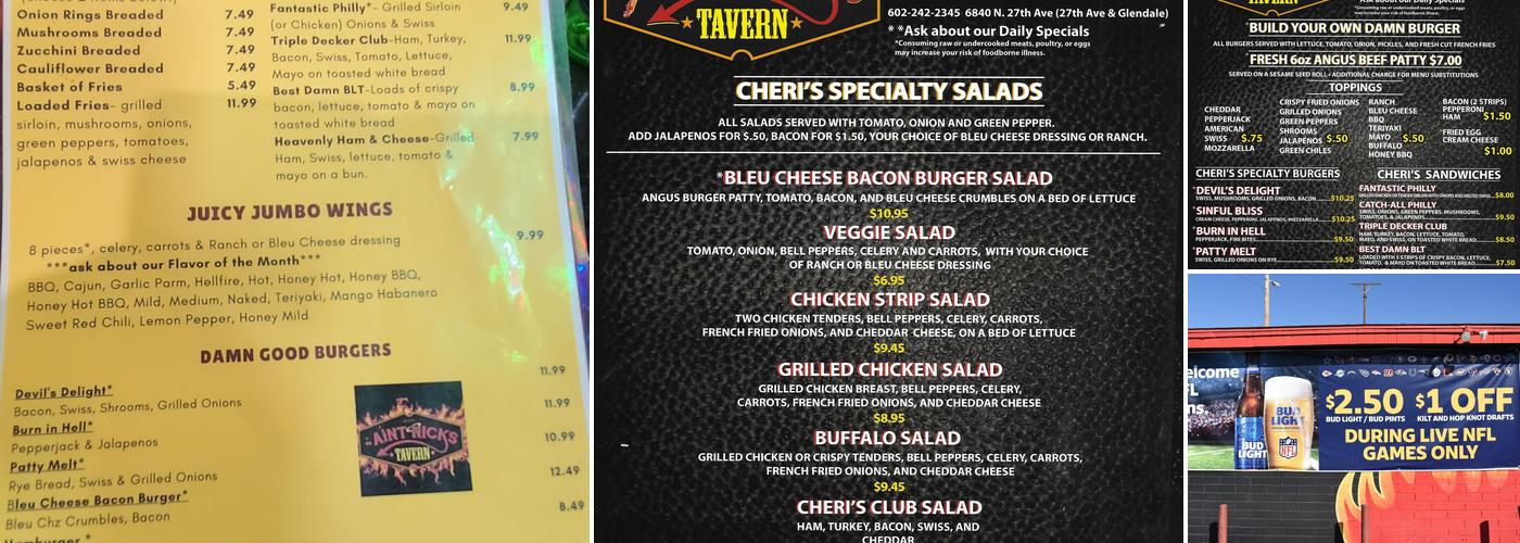 AiNT NICKS TAVERN Menu