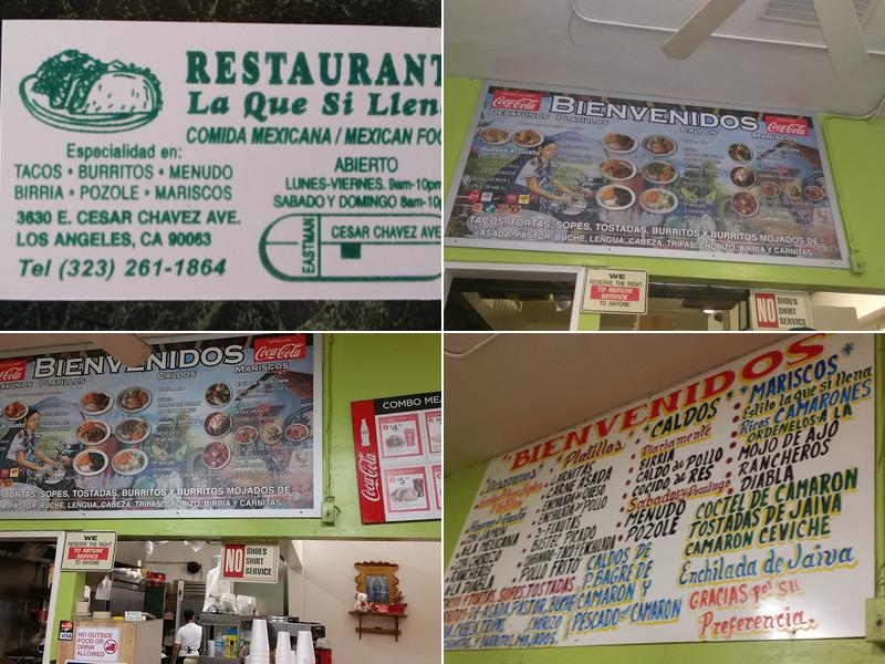 La Que Si Llena Restaurante Familiar Menu